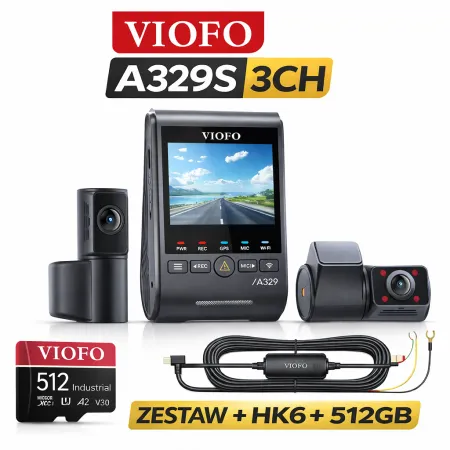 VIOFO A329S 3CH 4K + HK6 + Karta 512GB – Zestaw